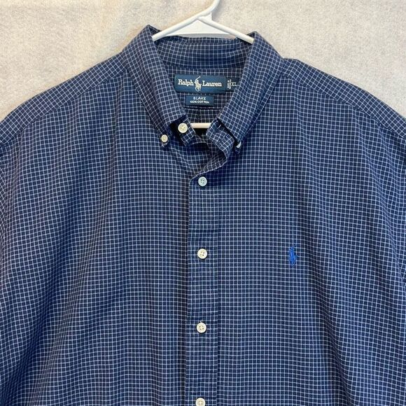 RALPH LAUREN Shirt Men's XL Blue Blake Button Down Cotton Short Sleeve Windowpan - Picture 2 of 12